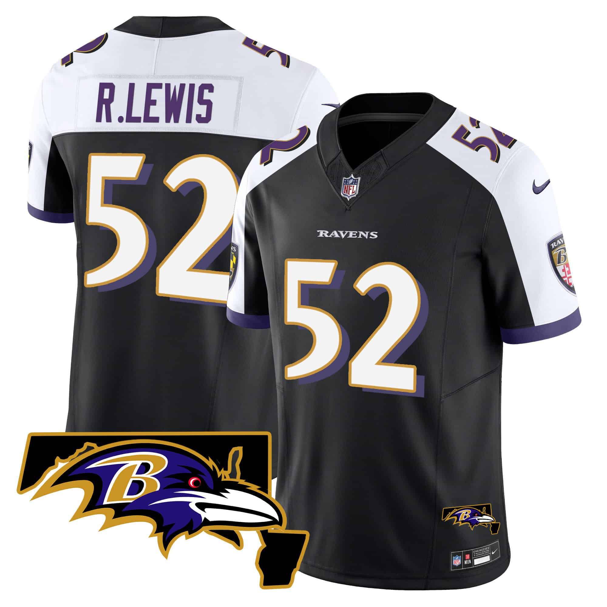 Men Baltimore Ravens #52 R.Lewis Black 2024 Nike Maryland Patch Vapor Limited NFL Jersey